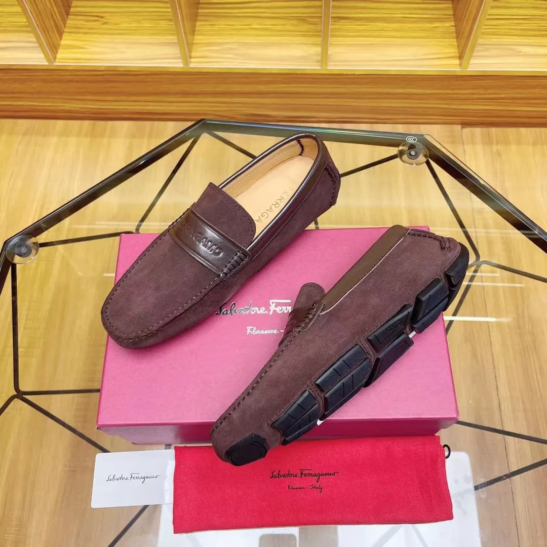 Men's shoes 💰560Ferragamo High-end quality 🔥 Coffee cow suede➕Cow leather lining Size 38-45